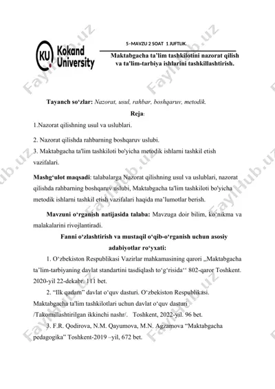 nazorat qilishning usul va uslublari — DOCX