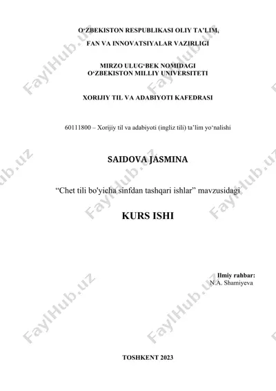 chet tili bo'yicha sinfdan tashqari ishlar — DOCX