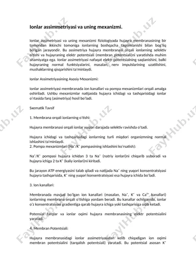 ionlar assimetriyasi va uning mexanizmi — DOCX