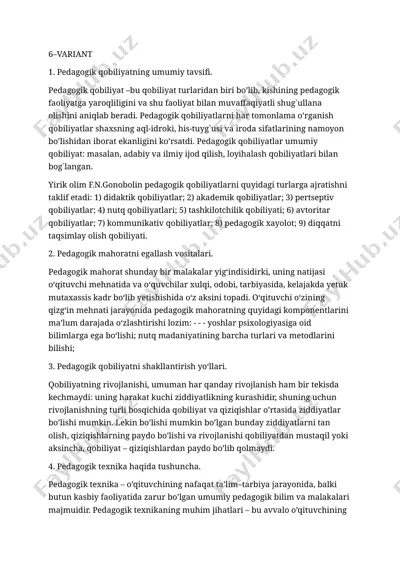 pedagogik qobiliyatning umumiy tavsifi — DOCX