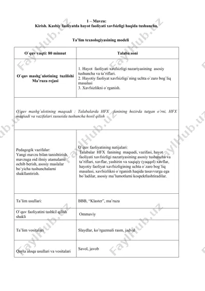 hayot faoliyati xavfsizligi — DOCX