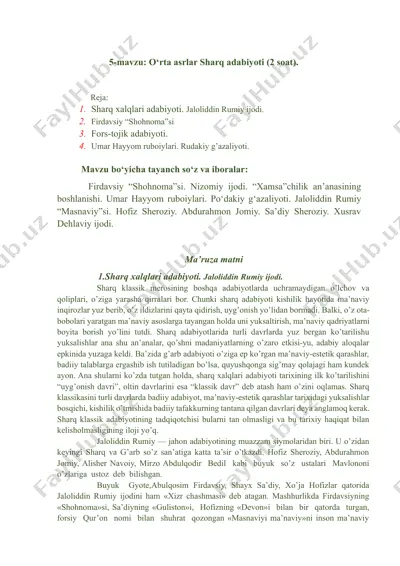 o‘rta asrlar sharq adabiyoti — DOCX
