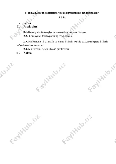 axborotni tarmoqli qayta ishlash texnologiyasi — DOCX