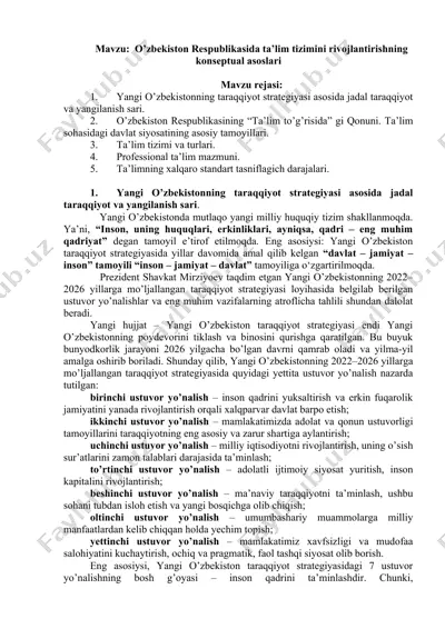 o’zbekiston respublikasida ta’lim tizimini rivojlantirishning konseptual asoslari — DOCX
