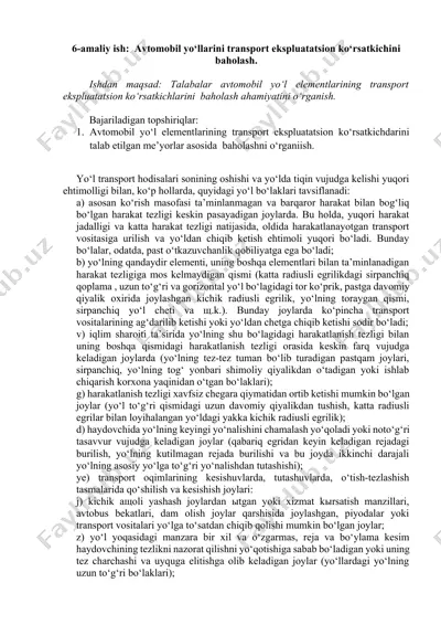 avtomobil yo‘llarini transport ekspluatatsion ko‘rsatkichini baholash — DOCX