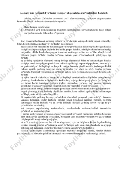 avtomobil yo‘llarini transport ekspluatatsion ko‘rsatkichini baholash — DOCX