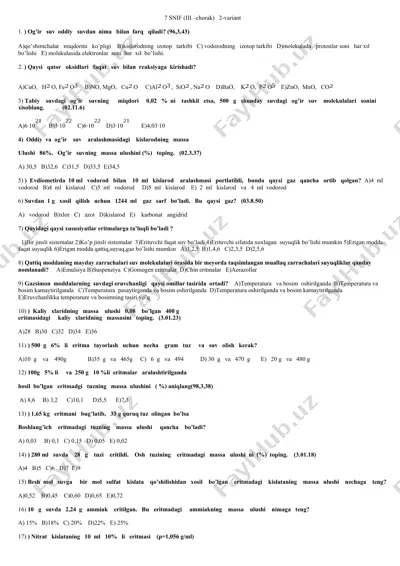 snif (iii –chorak)   2-variant — DOCX