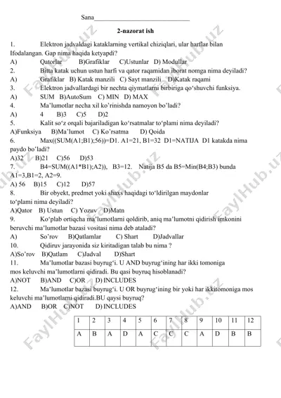 elektron jadvalda qiymatlarni qo'shish funksiyalari — DOCX