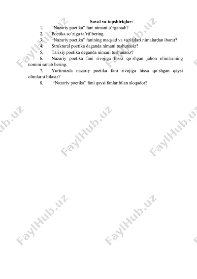 nazariy poetika — DOCX