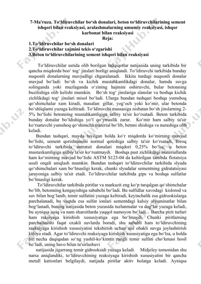 to‘ldiruvchilar xajmini va reaksiyalari — DOCX