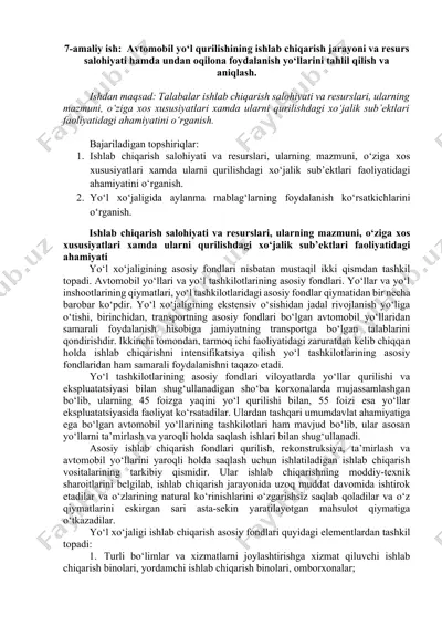 avtomobil yo‘l qurilishining ishlab chiqarish jarayoni va resurs salohiyati — DOCX