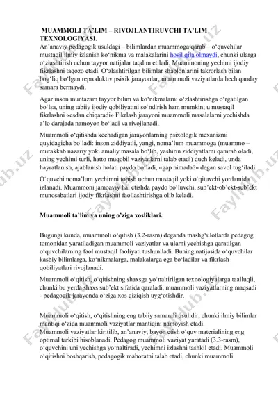 muammoli ta'lim - rivojlanuvchi ta'lim texnologiyasi — DOCX