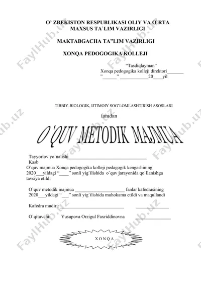tibbiy-biologik, ijtimoiy sog'lomlashtirish asoslari — DOCX