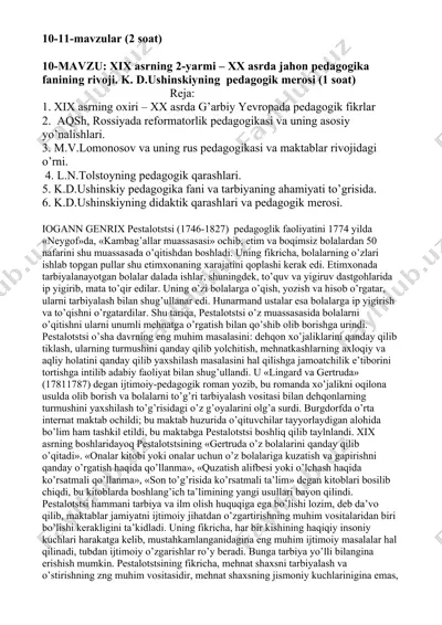 xix asrning 2-yarmi – xx asrda jahon pedagogika fanining rivoji — DOCX