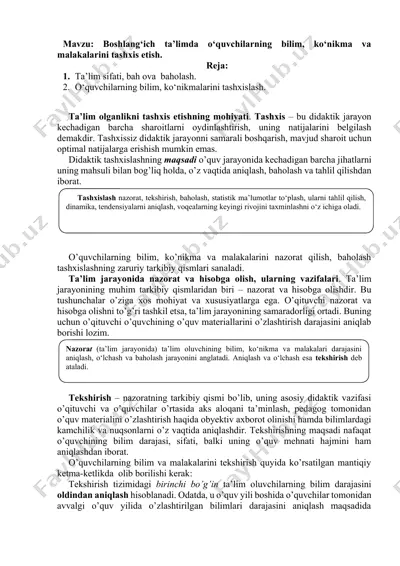 o‘quvchilarning bilim, ko‘nikma va malakalarini tashxis etish — DOCX