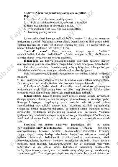 shaxs rivojlanishning asosiy qonuniyatlari — DOCX