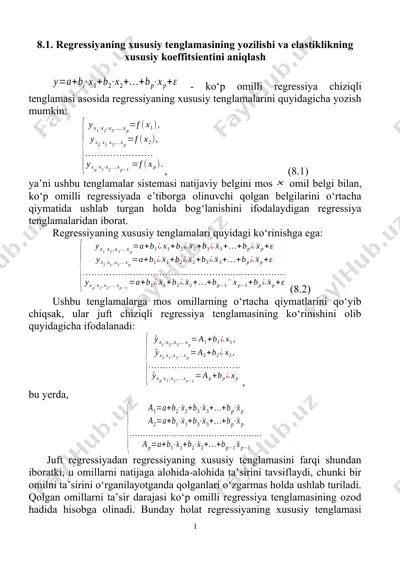 regressiyaning xususiy tenglamasining yozilishi va elastiklikning xususiy koeffitsientini aniqlash — DOCX