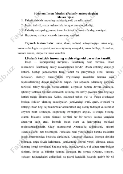 inson falsafasi (falsafiy antropologiya) — DOCX