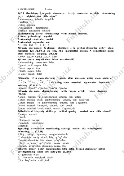 kimiyoviy elementlar davriy sistemasi — DOCX