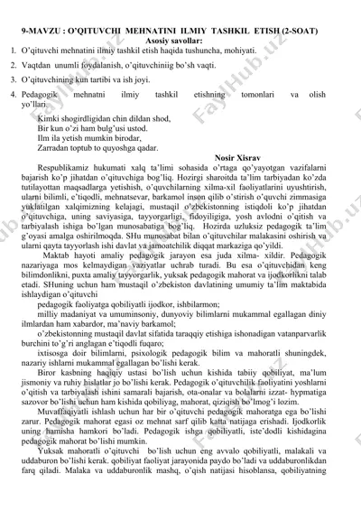 o’qituvchi mehnatini ilmiy tashkil etish — DOCX