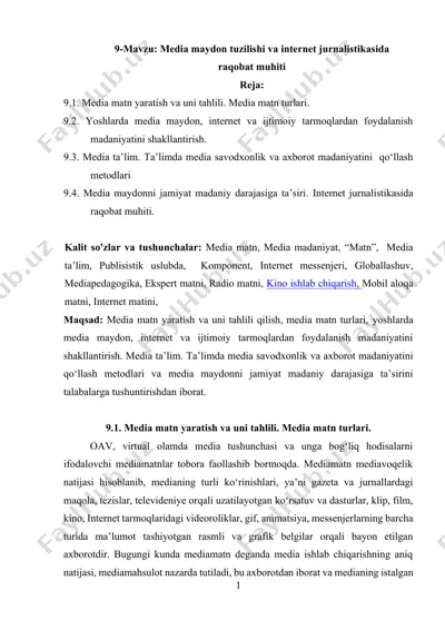 media maydon tuzilishi va internet jurnalistikasida raqobat muhiti — DOCX