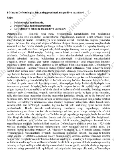 defektologiya fani haqida — DOCX