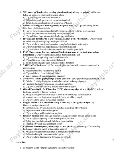 pedagogika so'ralgan savollar — DOCX