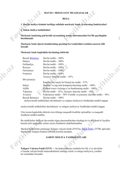 davlat moliya tizimini tartibga solishda markaziy bank va ularning funktsiyalari — DOCX