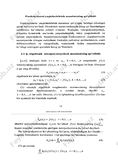 funktsiyalarini yaqinlashish masalasining qo'yilishi. — DOCX
