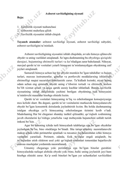 axborot xavfsizligining siyosati — DOCX