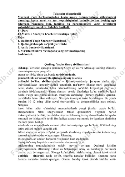 sharq va g‘arb: sivilizatsiya tiplari — DOCX