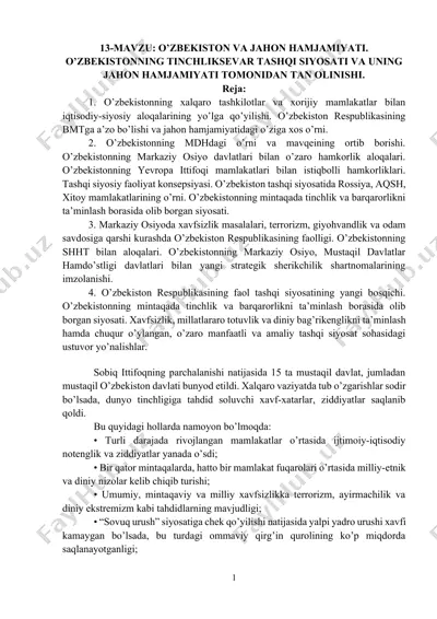 uzbekiston va jahon hamjamiyati — DOCX