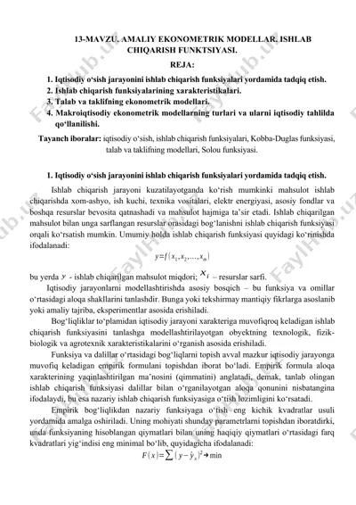 amaliy ekonometrik modellar — DOCX