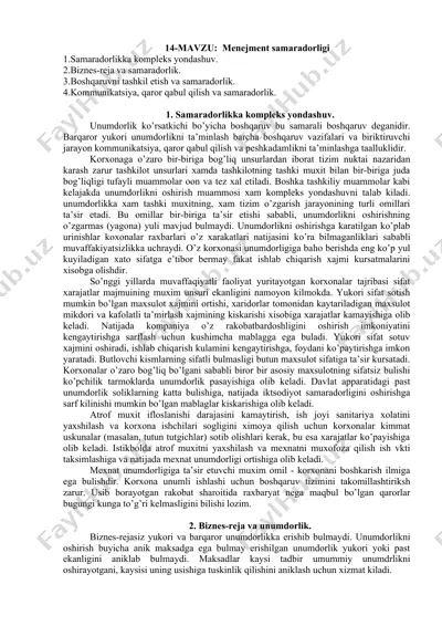 menejment samaradorligi — DOCX