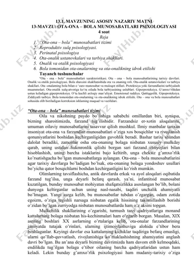 "ota-ona – bola munosabatlari psixologiyasi" — DOCX