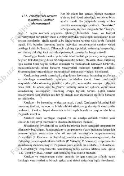 psixologik xarakter va individual xususiyatlar — DOCX