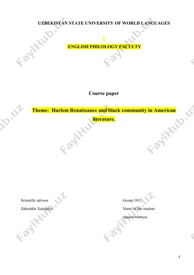 harlem renaissance and black community in american literature — DOCX