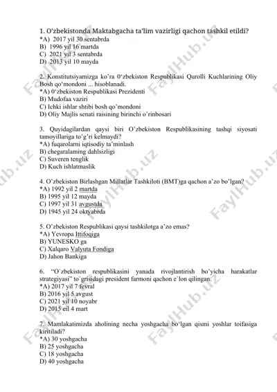 o'zbekiston respublikasi tarixi test savollari — DOCX