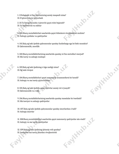 pedagogik ta'lim intizomlari test savollari — DOCX