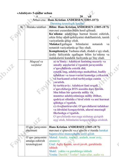 hans kristia andersin dars ishlanmasi — DOCX
