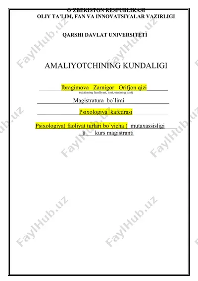 amaliyotchining kundaligi — DOCX