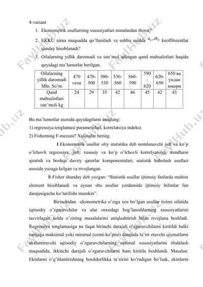 ekonometrik usullar hususyatlari nimadan iborat — DOCX