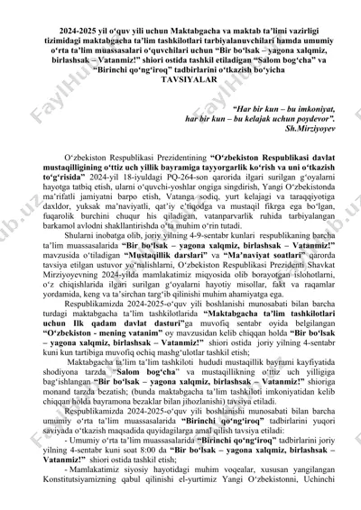 "salom bogʻcha" va "birinchi qoʻngʻiroq" tadbirlari — DOCX