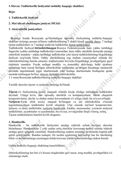 tadbirkorlik faoliyatini tashkiliy huquqiy shakllari — DOCX