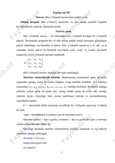 ikki o‘lchamli massivlarni tashkil etish — DOCX