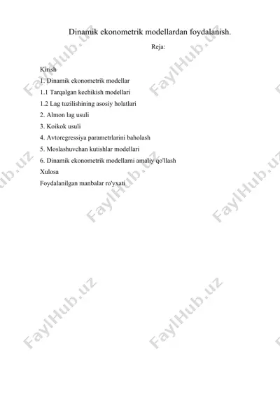 dinamik ekonometrik modellardan foydalanish — DOCX