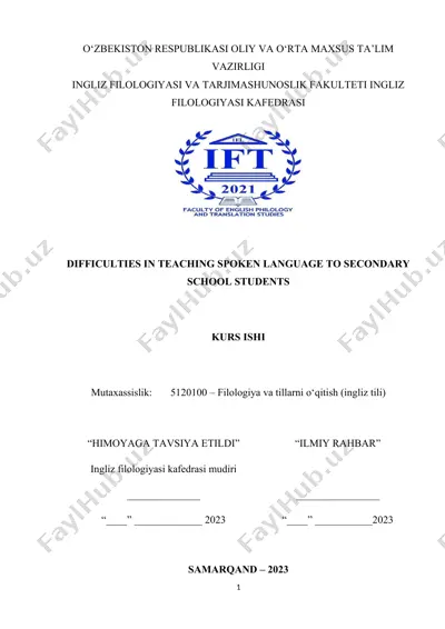 difficulties in teaching spoken language to secondary school students — DOCX