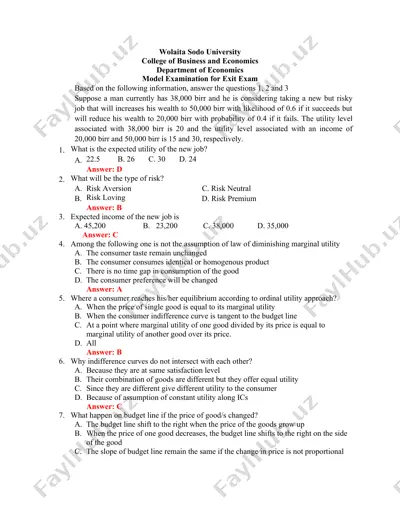 model examination for exit exam — DOCX