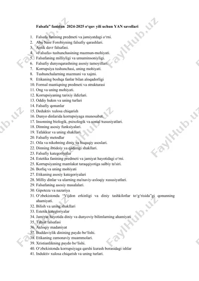 falsafa” fanidan  2024-2025 oʻquv yili uchun yan savollari — DOCX