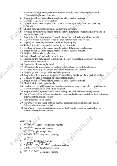 differensial tenglamalar sistemasi — DOCX
